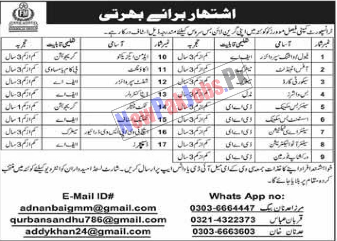 Transport Company Faisal Movers Jobs 2023