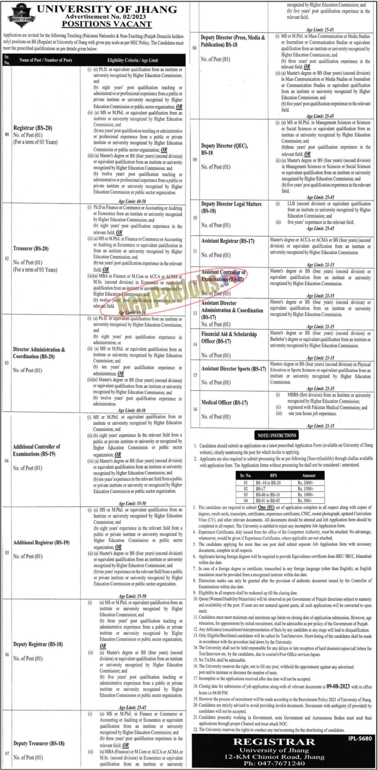 University of Jhang UOJ Jobs 2023