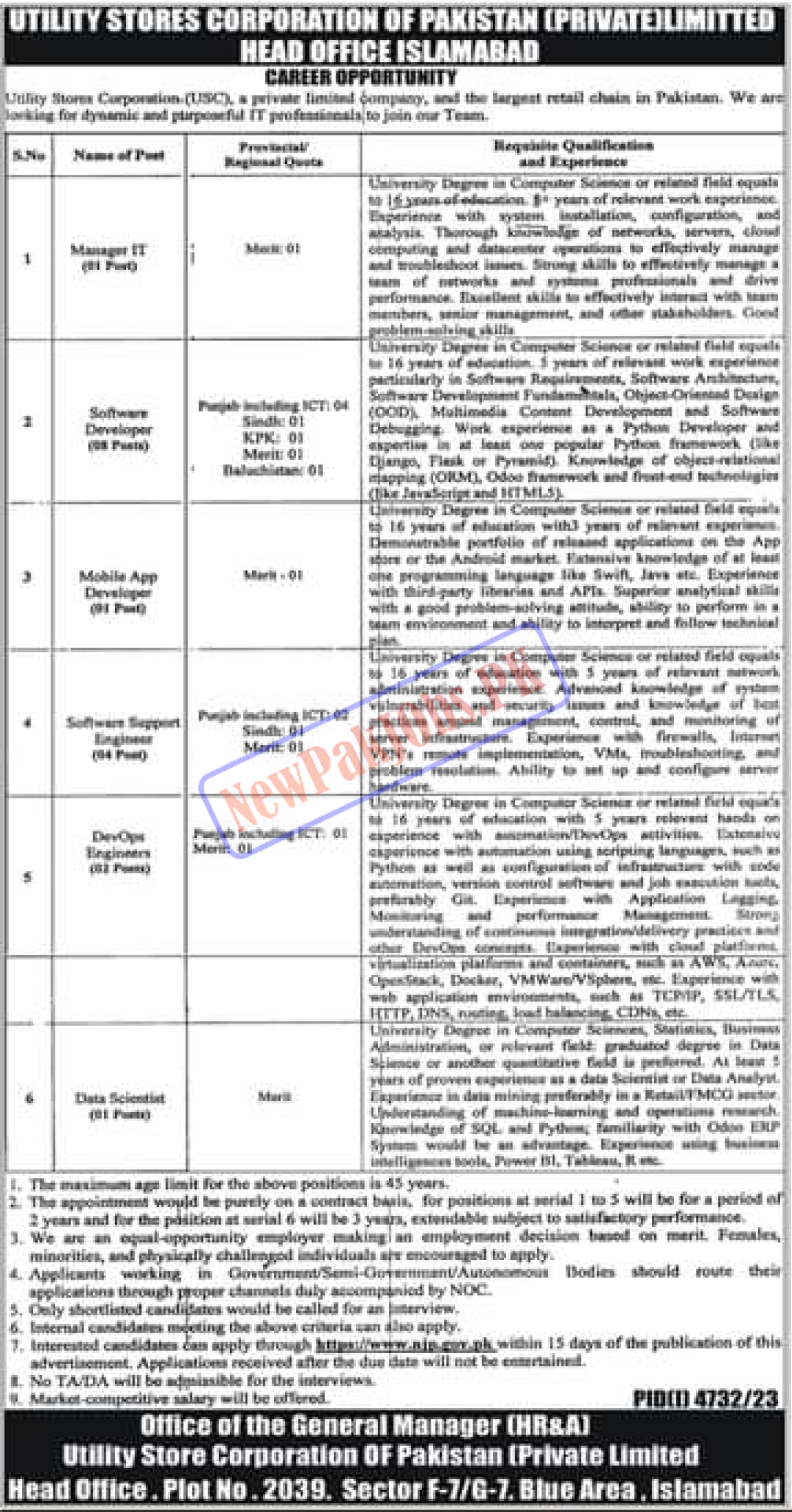 Utility Stores Corporation of Pakistan Jobs 2024 NJP Apply Online