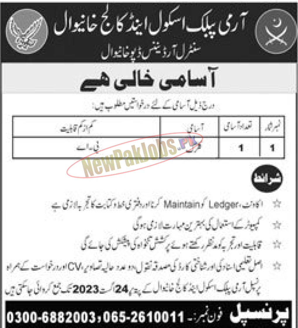 Army Public School and College APSC Khanewal Jobs 2023