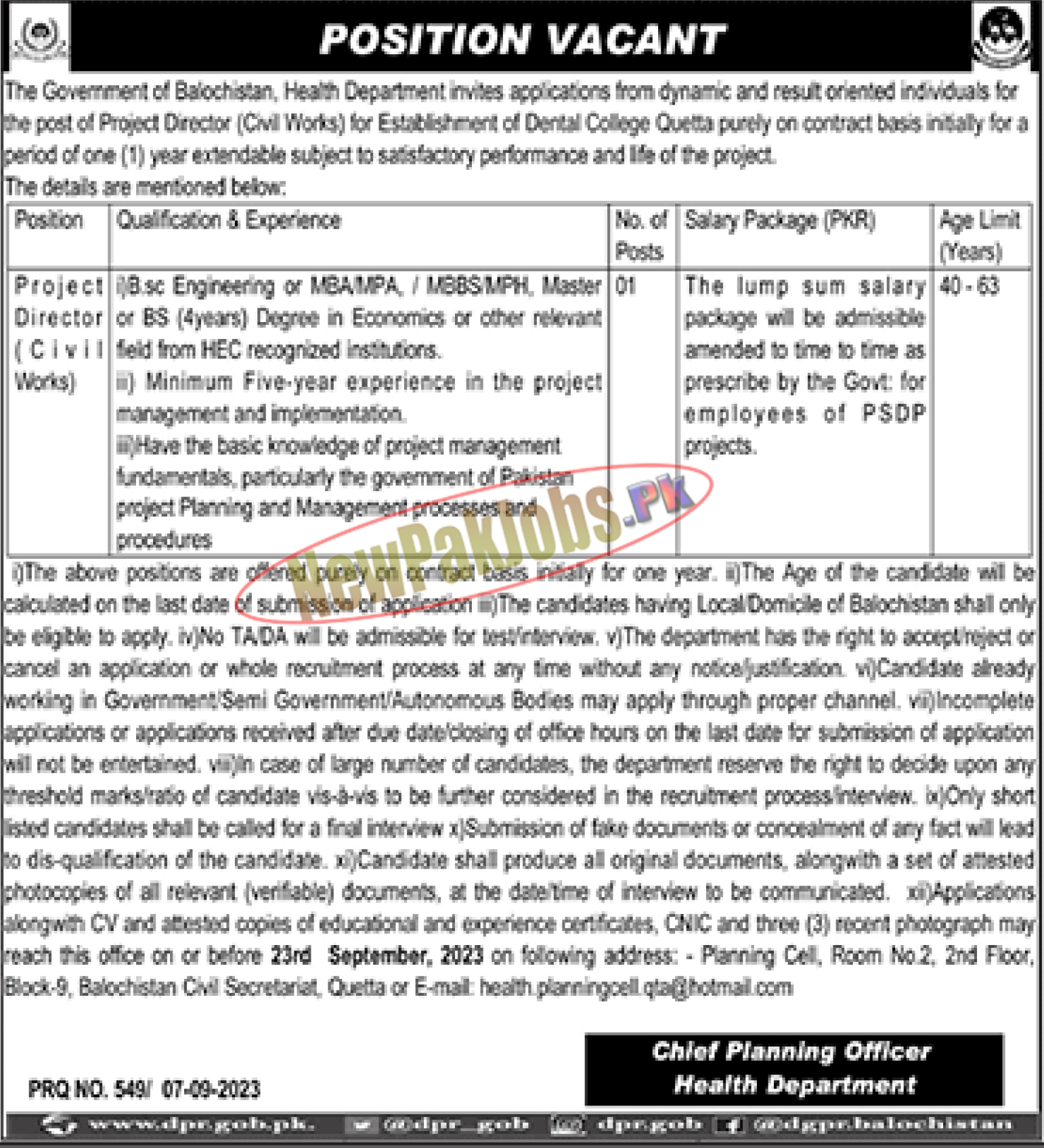 Balochistan Health Department Jobs 2023 Application Procedure