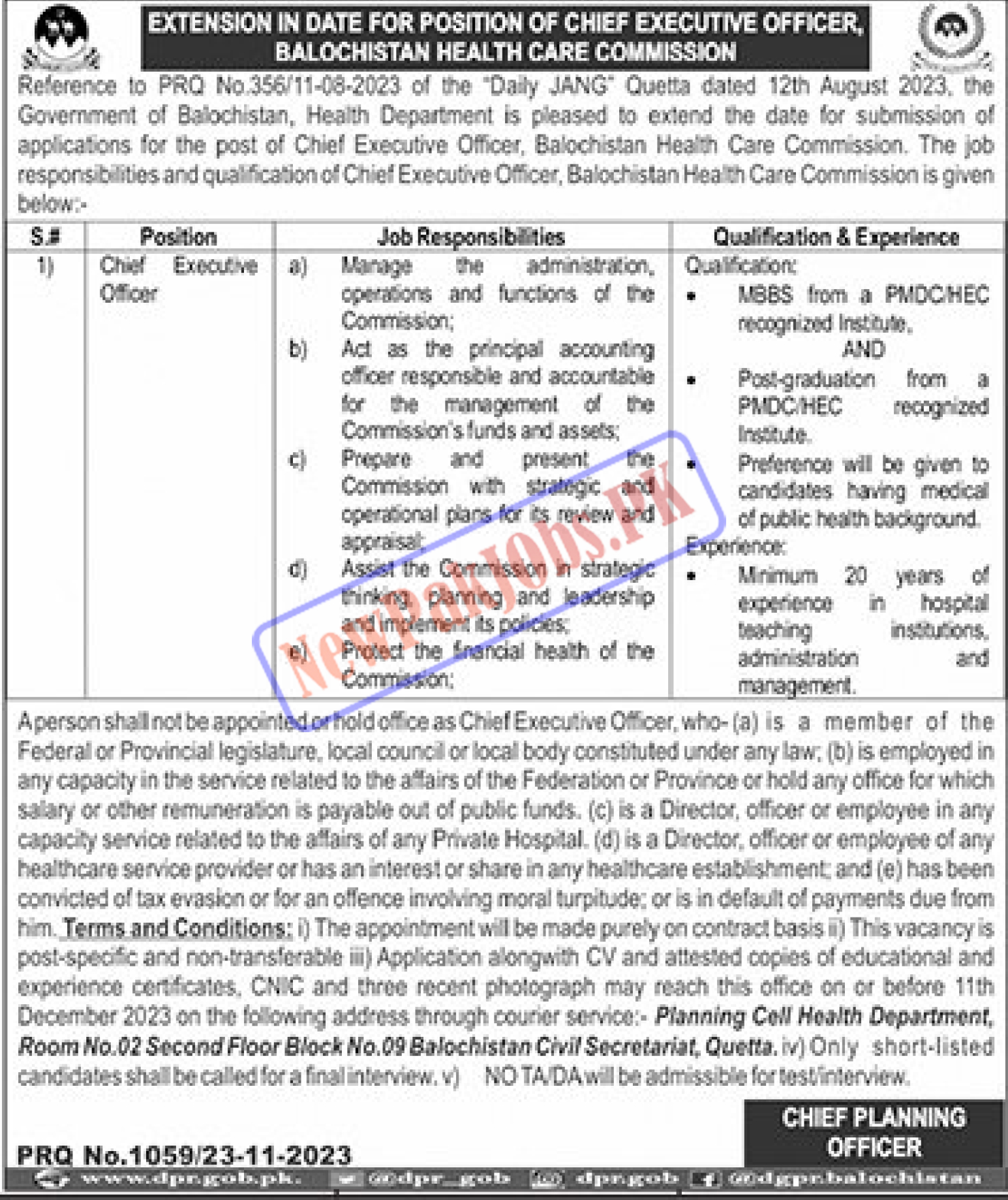 Balochistan Healthcare Commission Jobs 2023 Last Date Extended