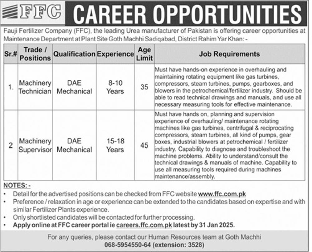 Fauji Fertilizer Company FFC Jobs 2025 Check FFC Vacancies Details