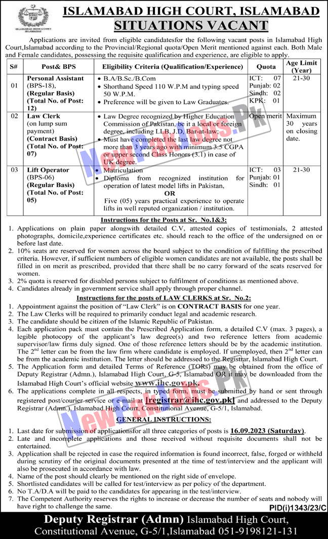 Islamabad High Court IHC Jobs 2023