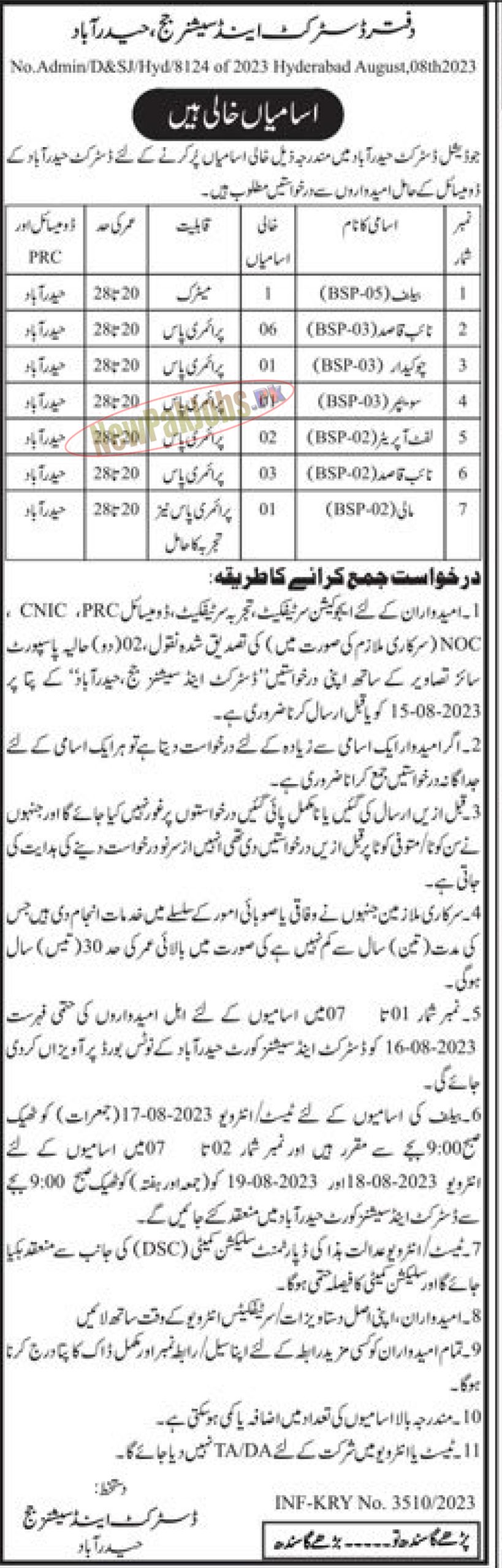 Latest Jobs in District and Session Courts Hyderabad