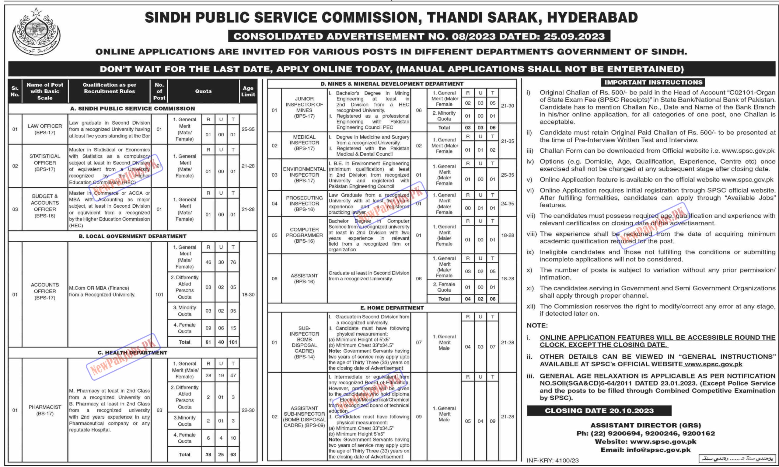 Latest SPSC Jobs 2023