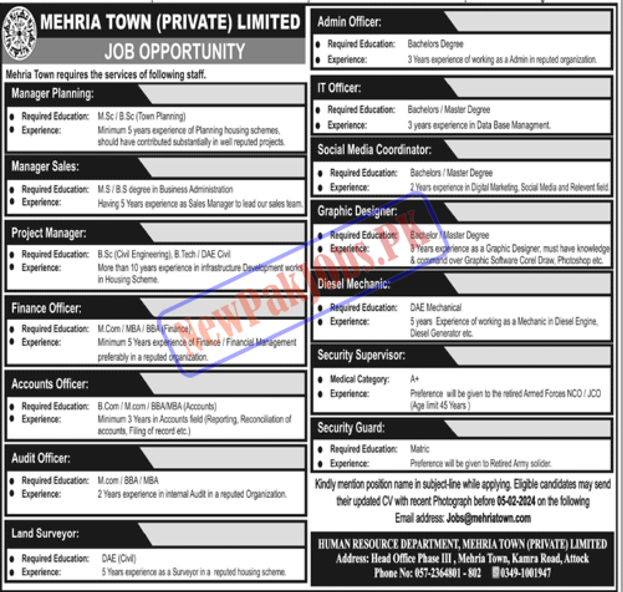 Mehria Town Private Limited Attock Jobs 2024 Check Apply Process