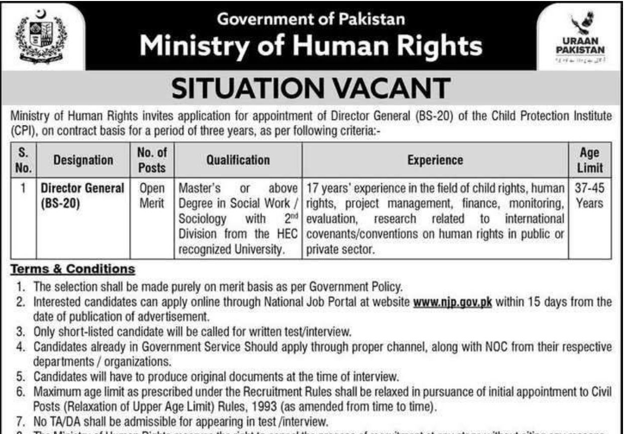 Ministry of Human Rights MOHR Jobs 2025 Check Requirements