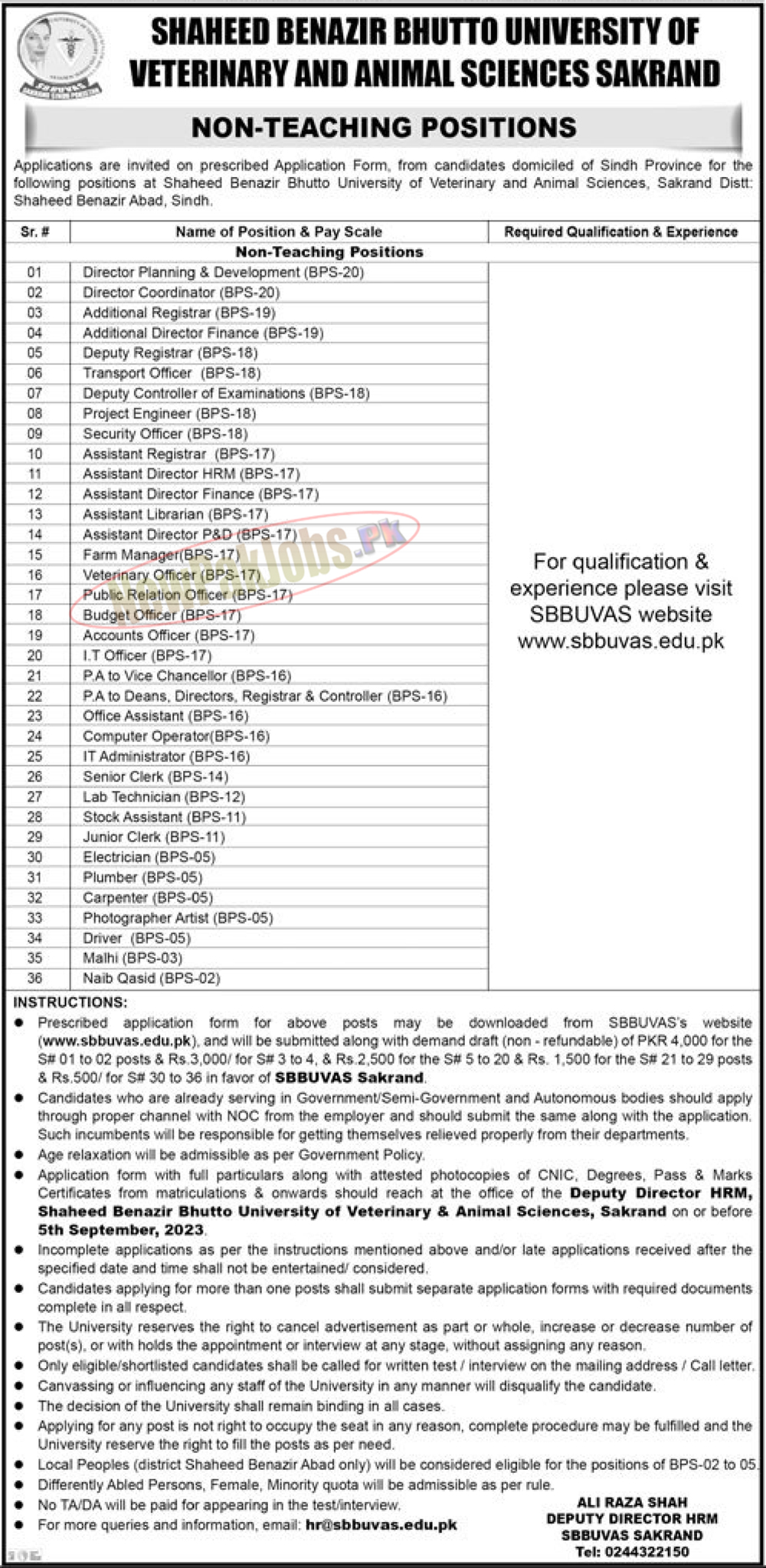 SBB University of Veterinary & Animal Sciences SBBUVAS Jobs 2023