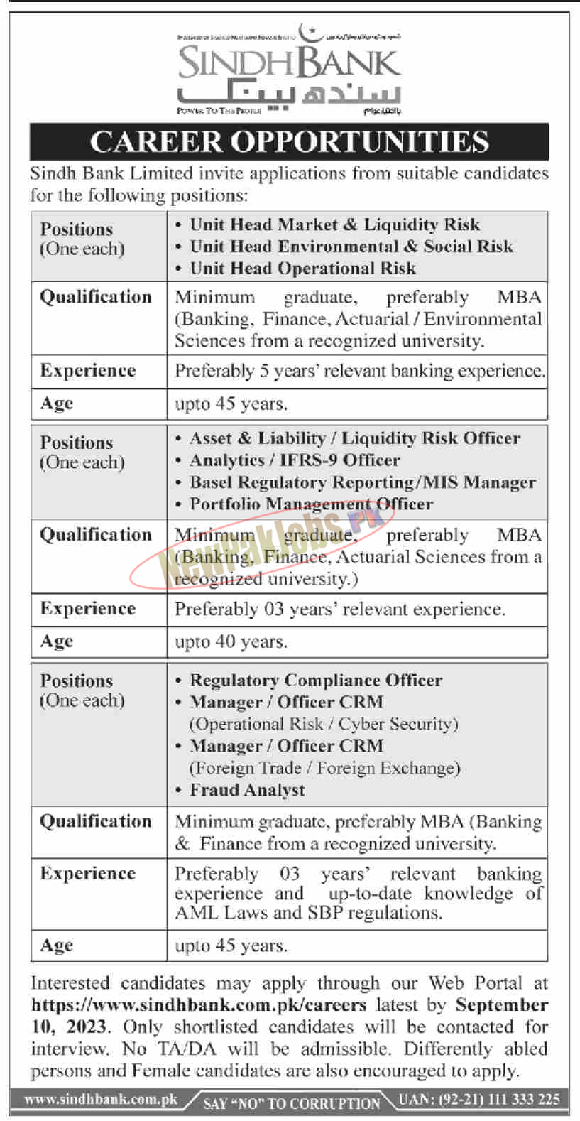 Sindh Bank Jobs 2023 Advertisement Check Application Procedure