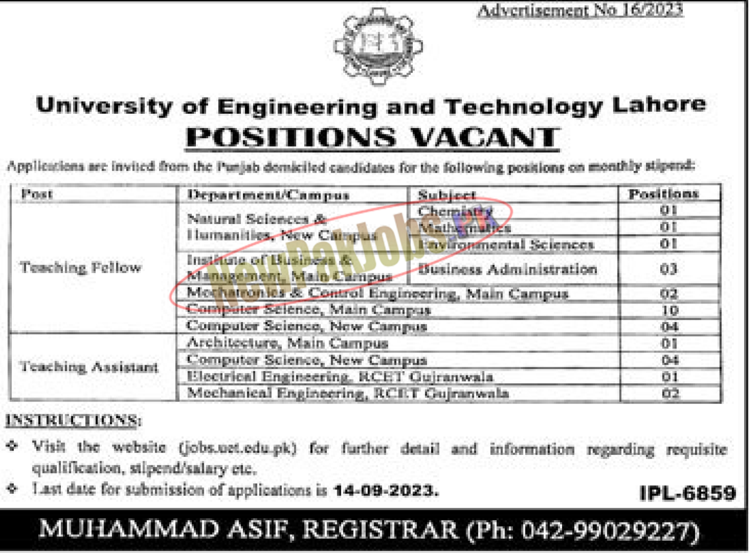 UET Lahore Jobs 2023 Latest UET Career