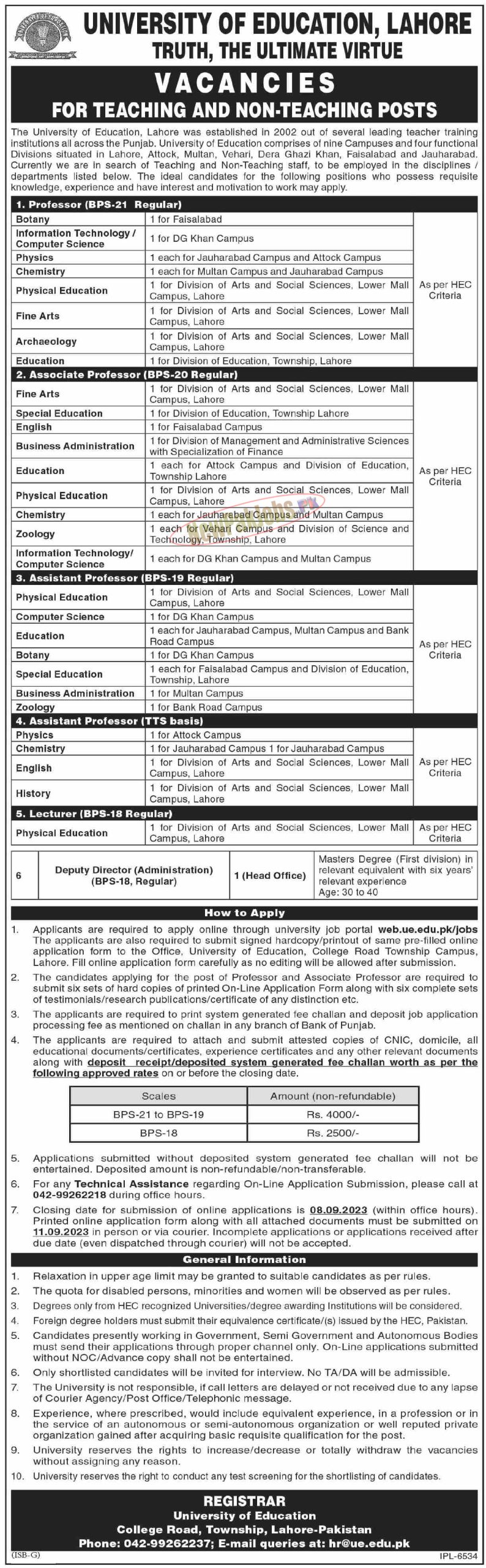 University of Education UE Lahore Jobs 2023