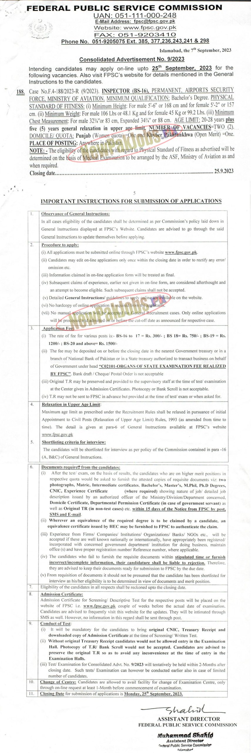 ASF Jobs 2023 through FPSC for Both Males and Females