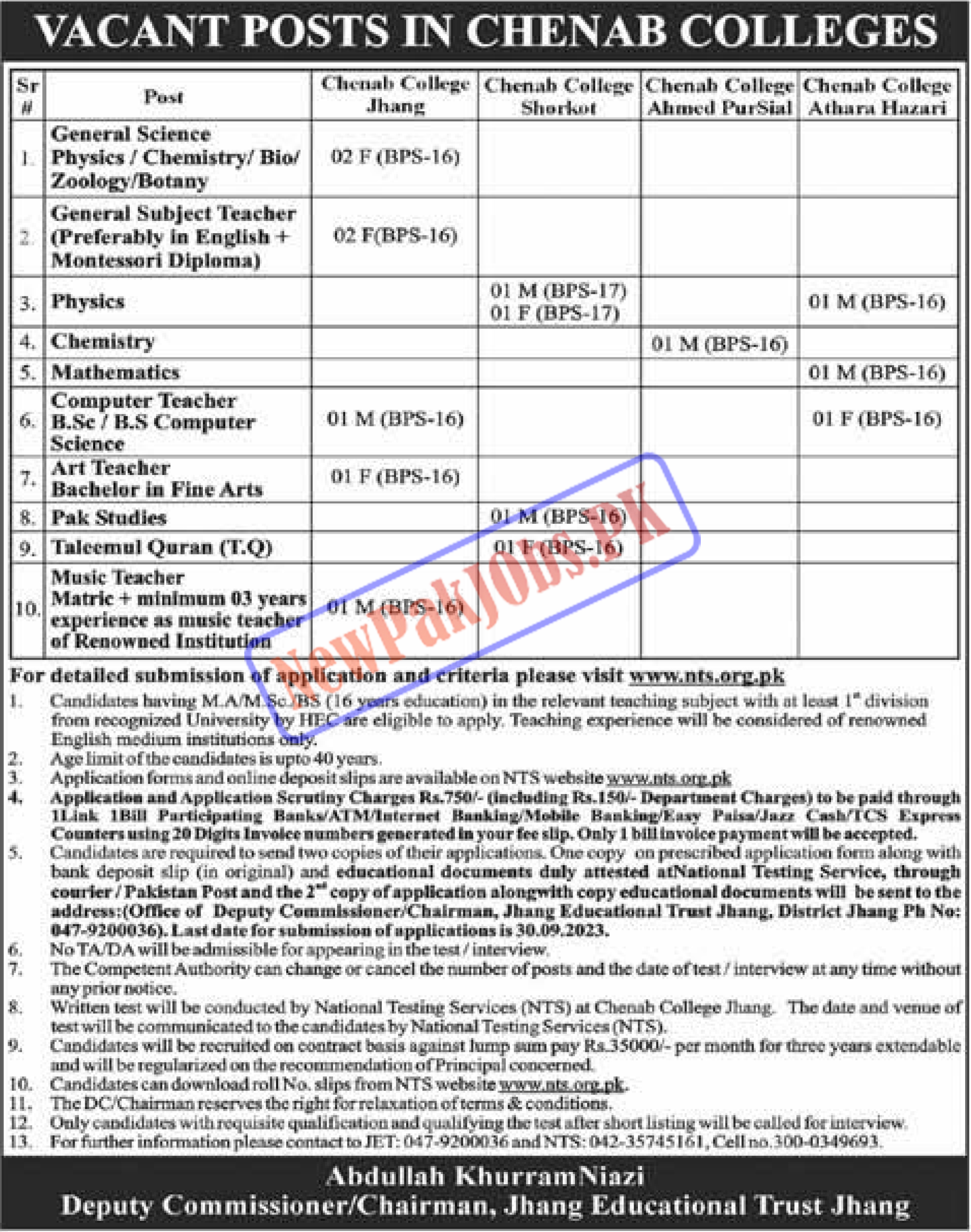 Chenab Colleges Jobs 2023