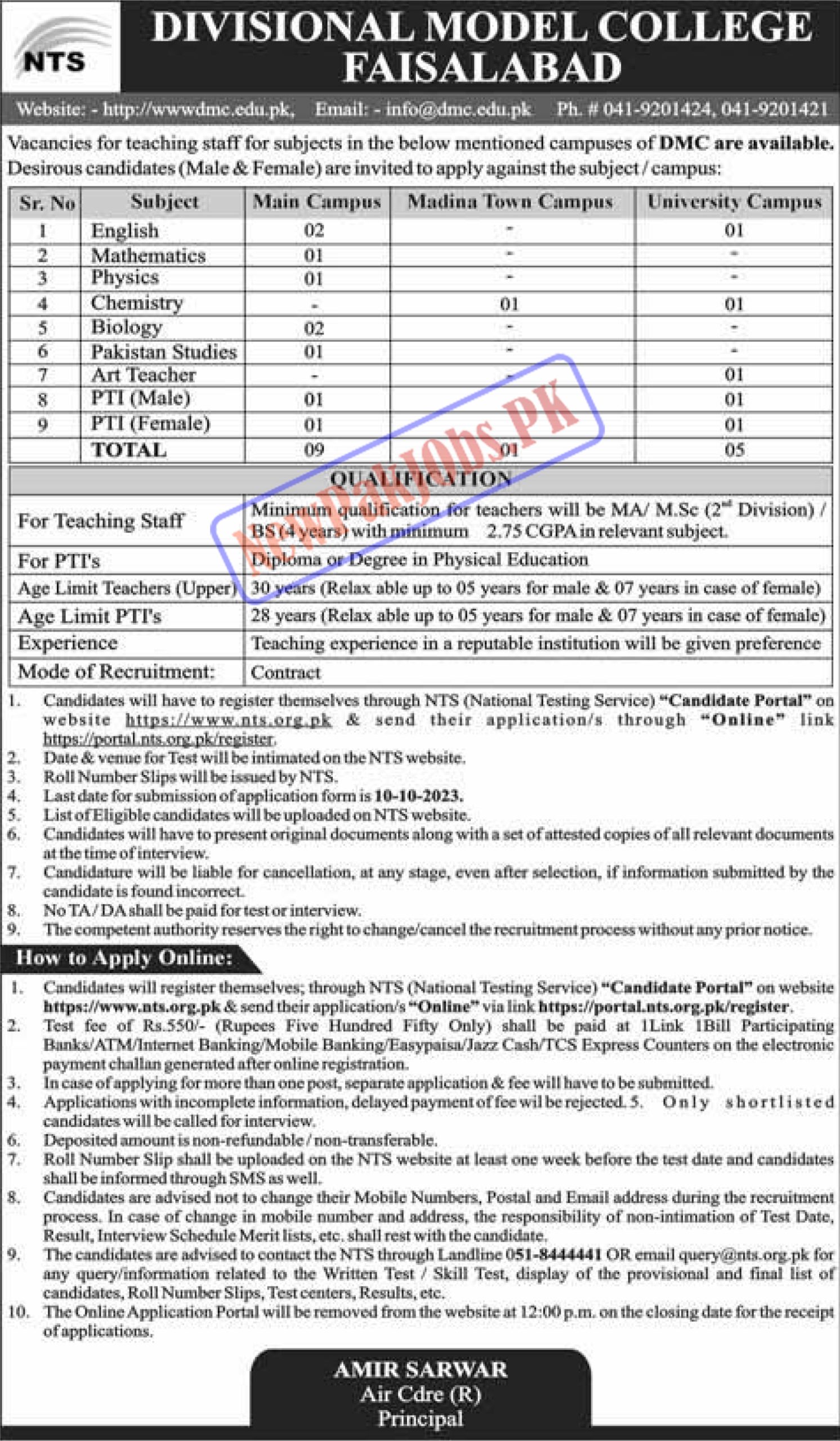 Divisional Model College DMC Jobs 2023