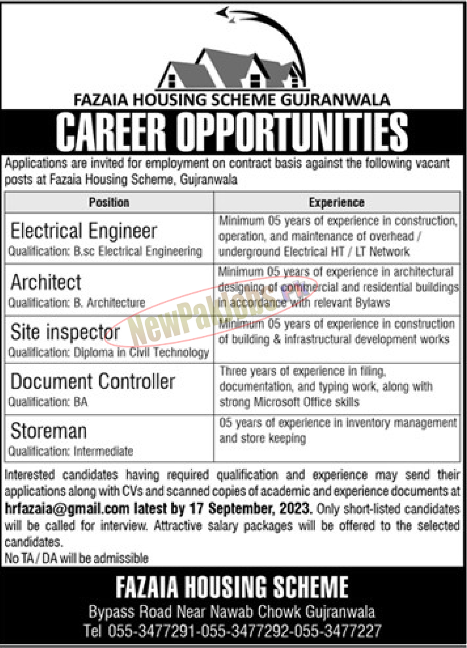 Fazaia Housing Scheme FHS Gujranwala Jobs 2023