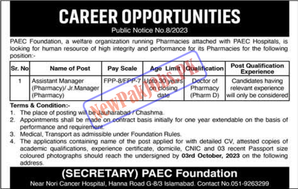 Latest PAEC Foundation Jobs 2023