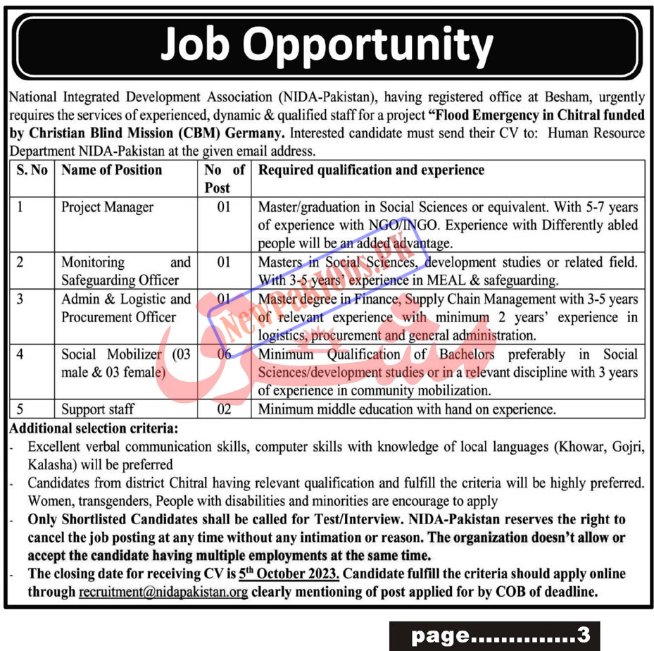 National Integrated Development Association NIDA Jobs 2023