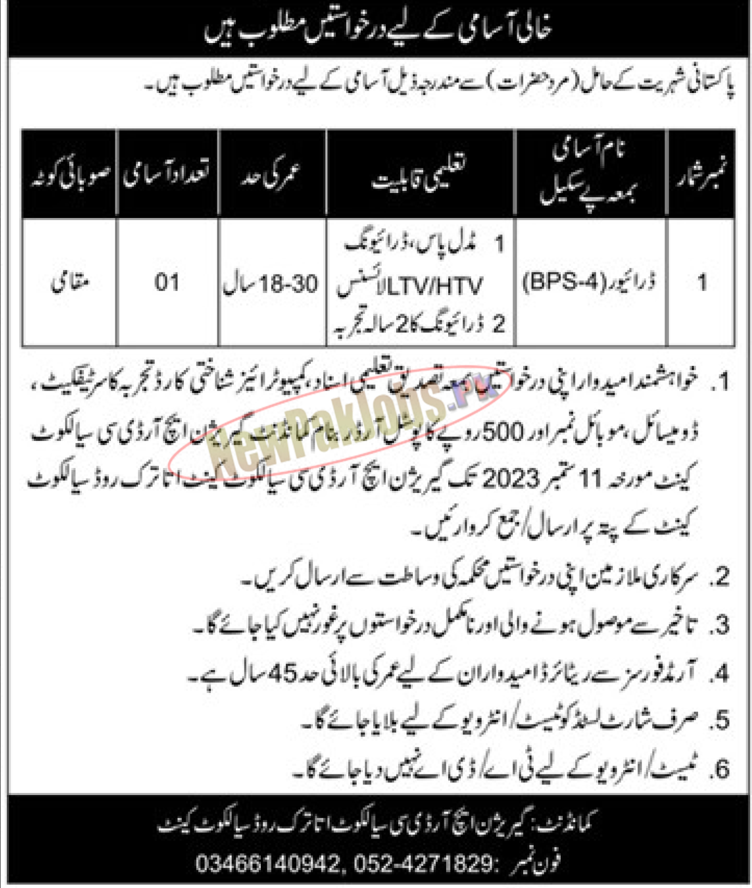 Pakistan Army Garrison HRDC Sialkot Cantt Jobs 2023