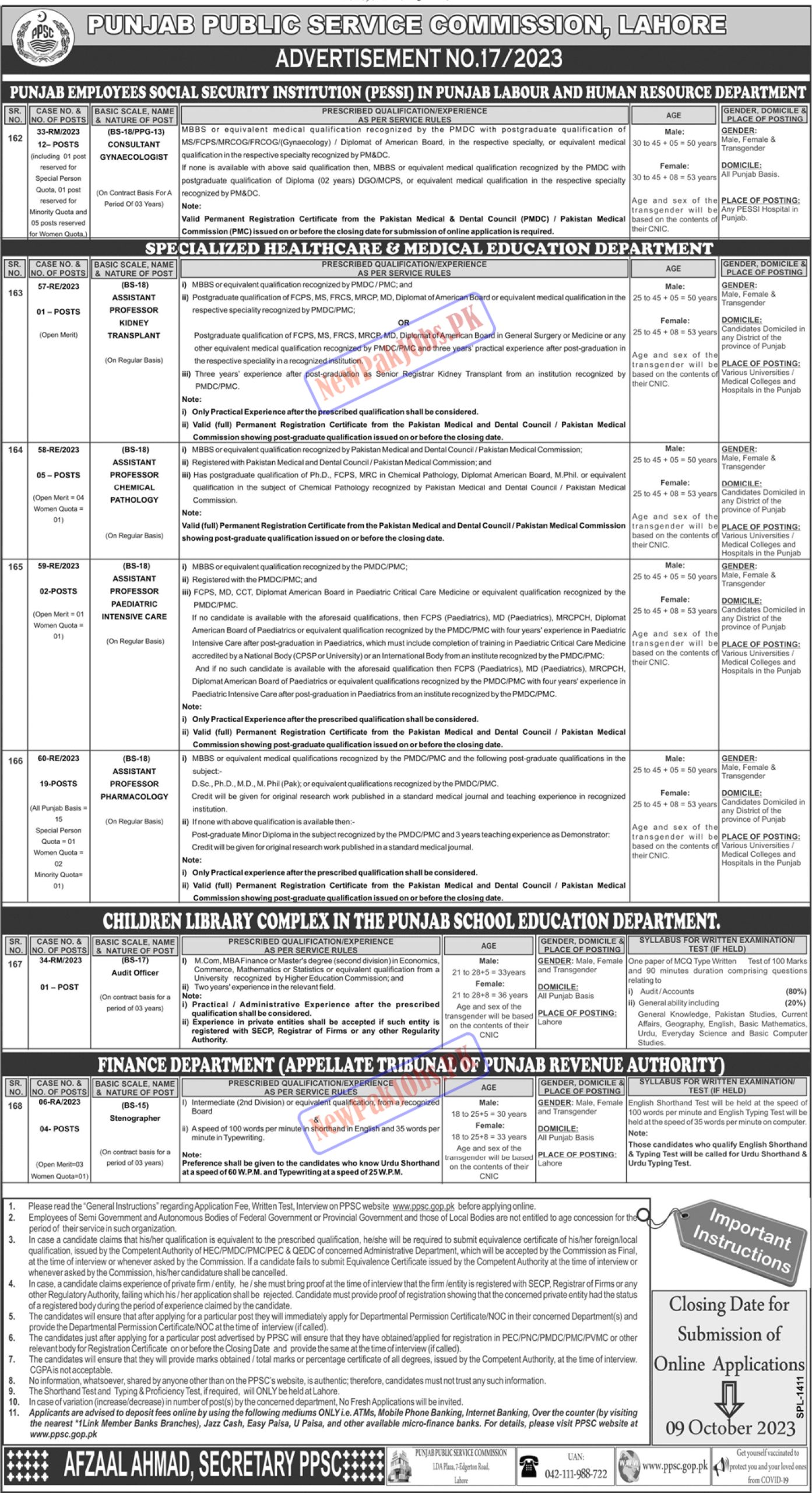 Punjab Public Service Commission PPSC Ad 17 Jobs 2023