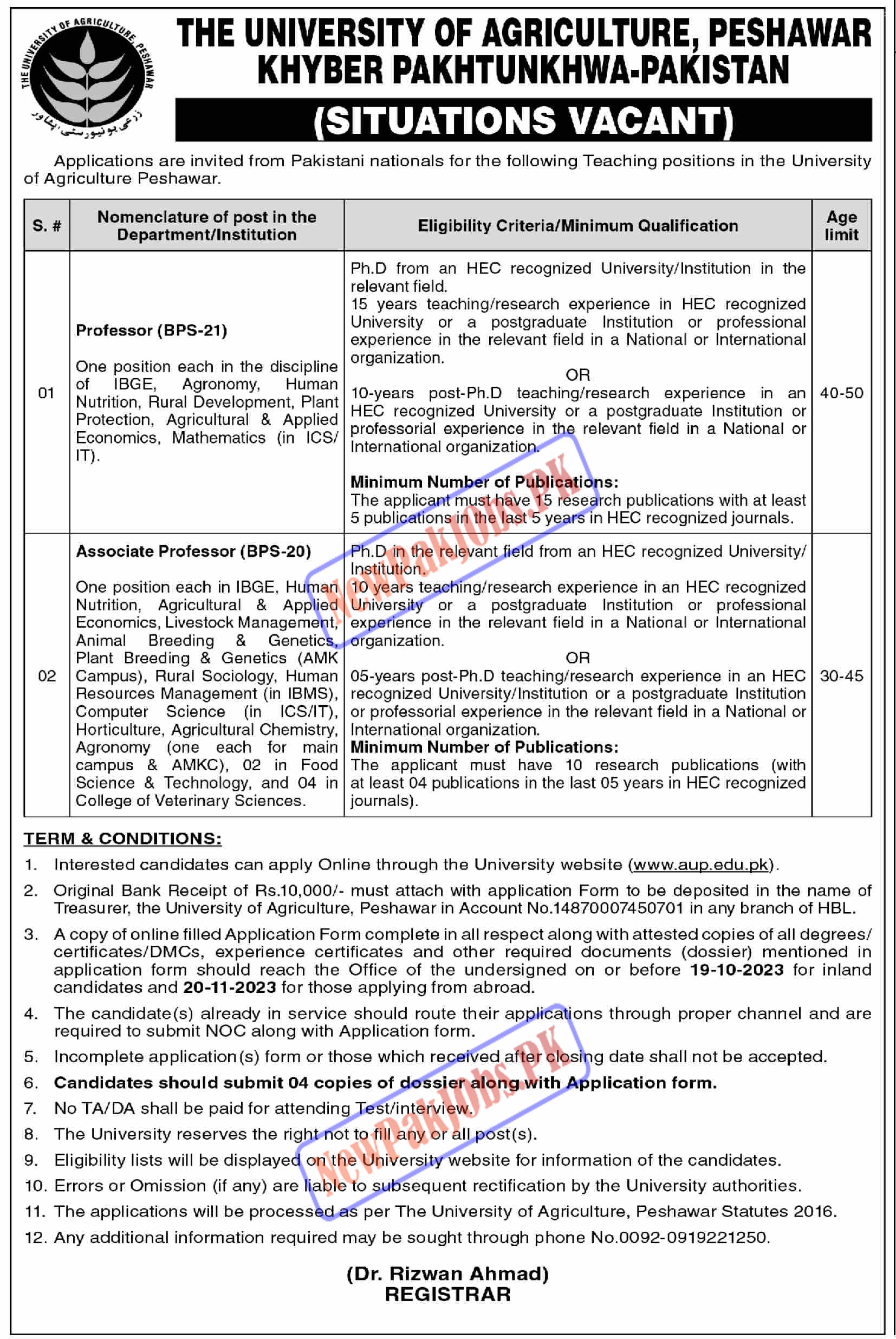 University of Agriculture Peshawar AUP Jobs 2023