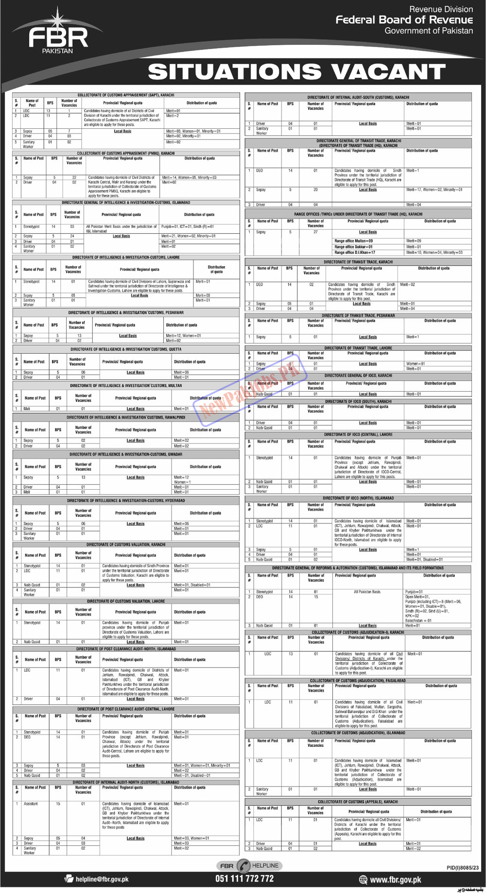 Federal Board of Revenue FBR Jobs 2024 Online Application Procedure