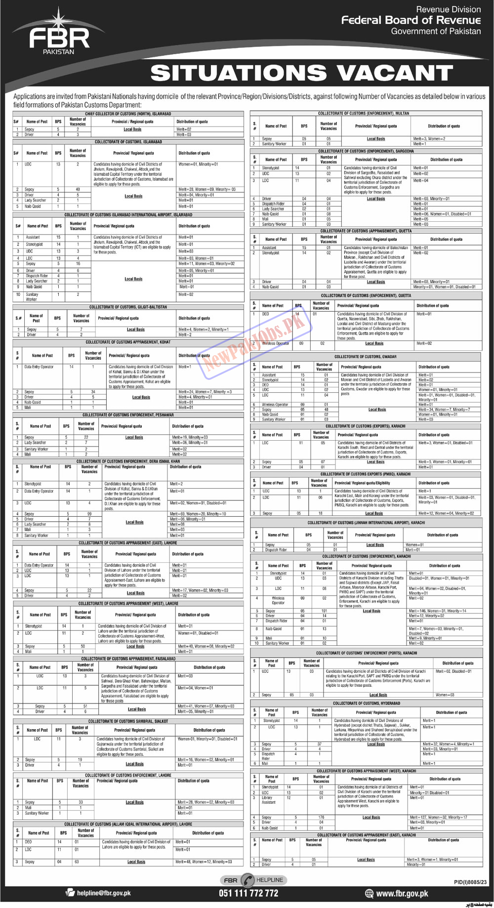 Federal Board of Revenue FBR Jobs July 2024