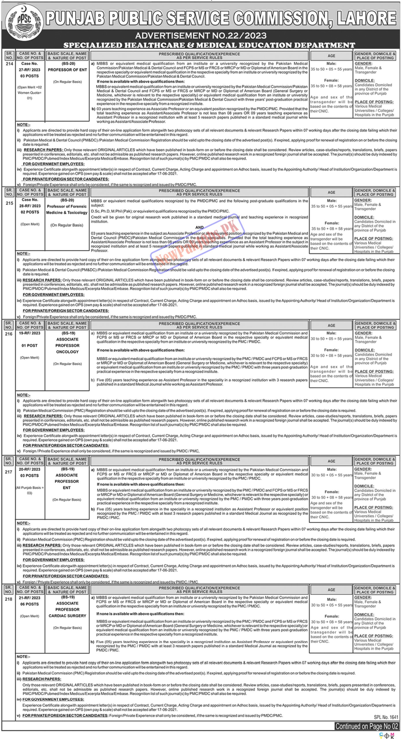 Latest PPSC Jobs Advertisement No 22 2023