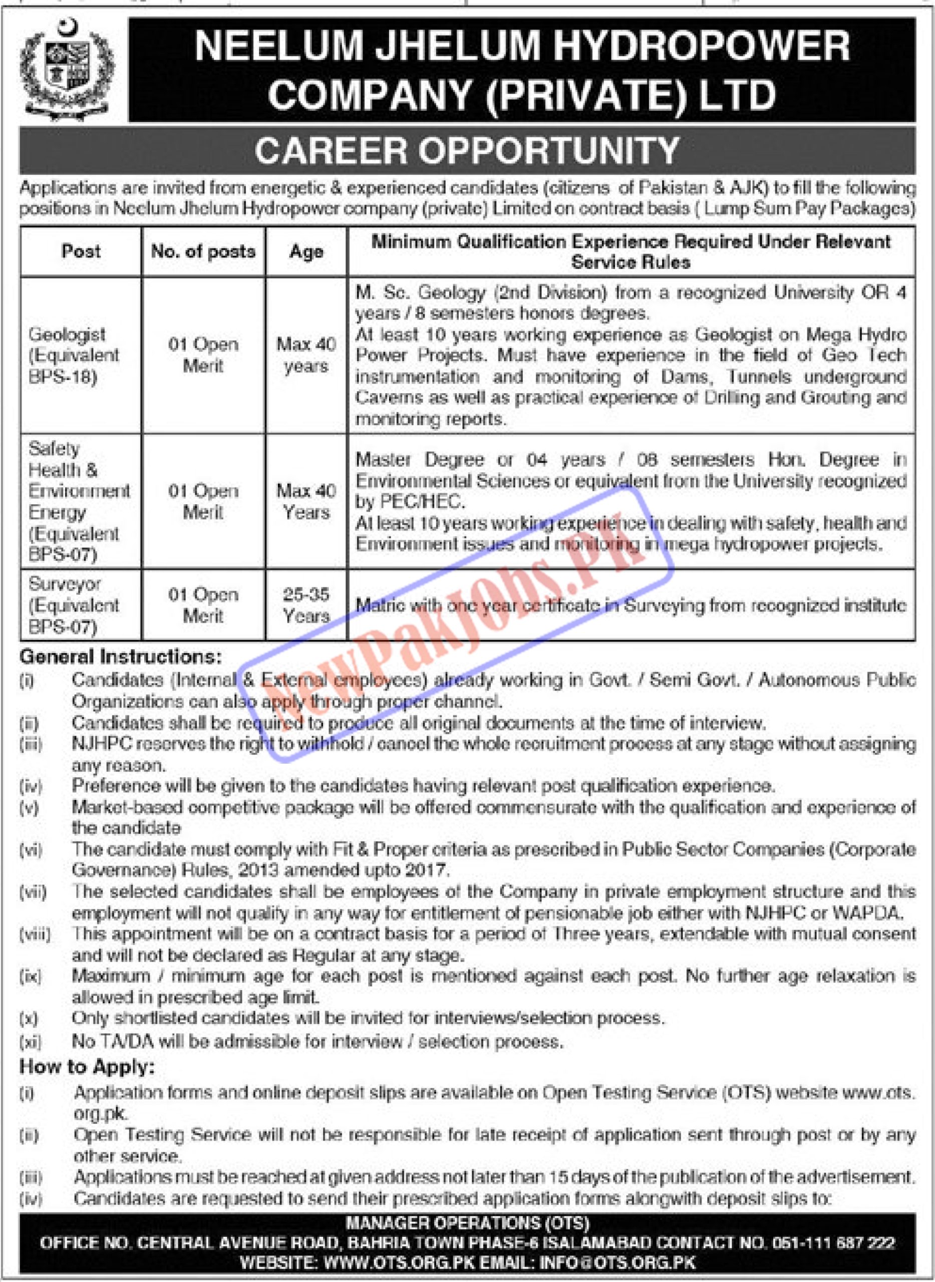 Neelum Jhelum Hydropower Company NJHPC Jobs 2023