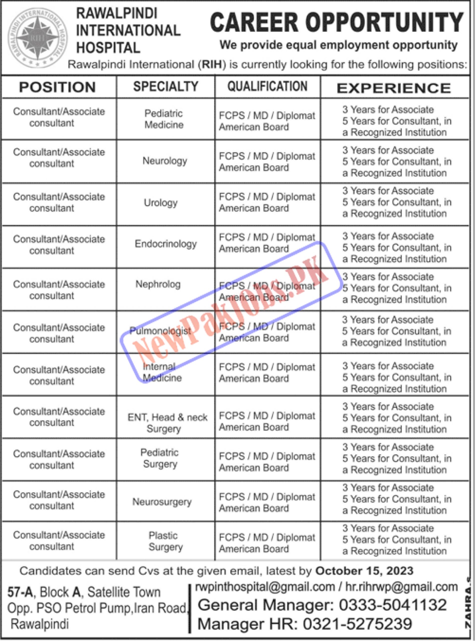 Rawalpindi International Hospital RIH Jobs 2023