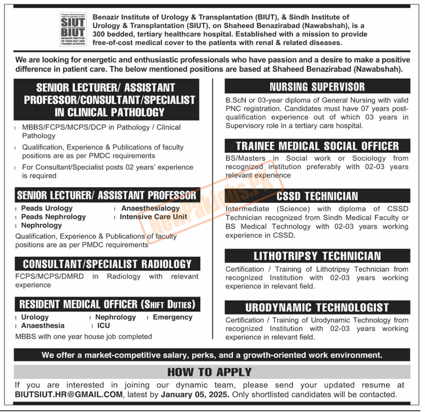 Sindh Institute of Urology and Transplantation SIUT Jobs 2025