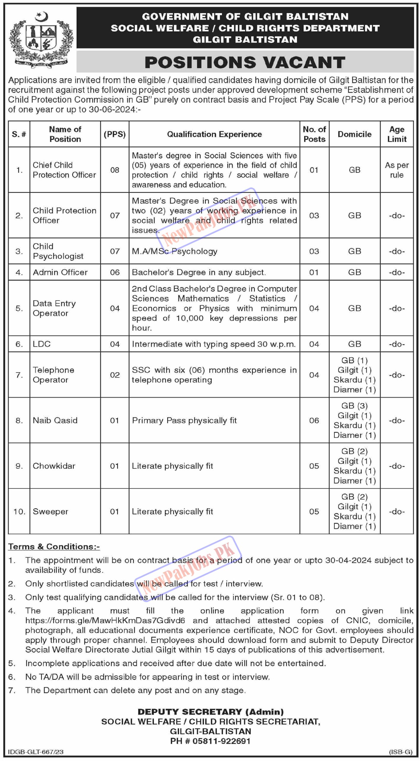 Social Welfare Department Gilgit Baltistan Jobs 2023 | Online Registration