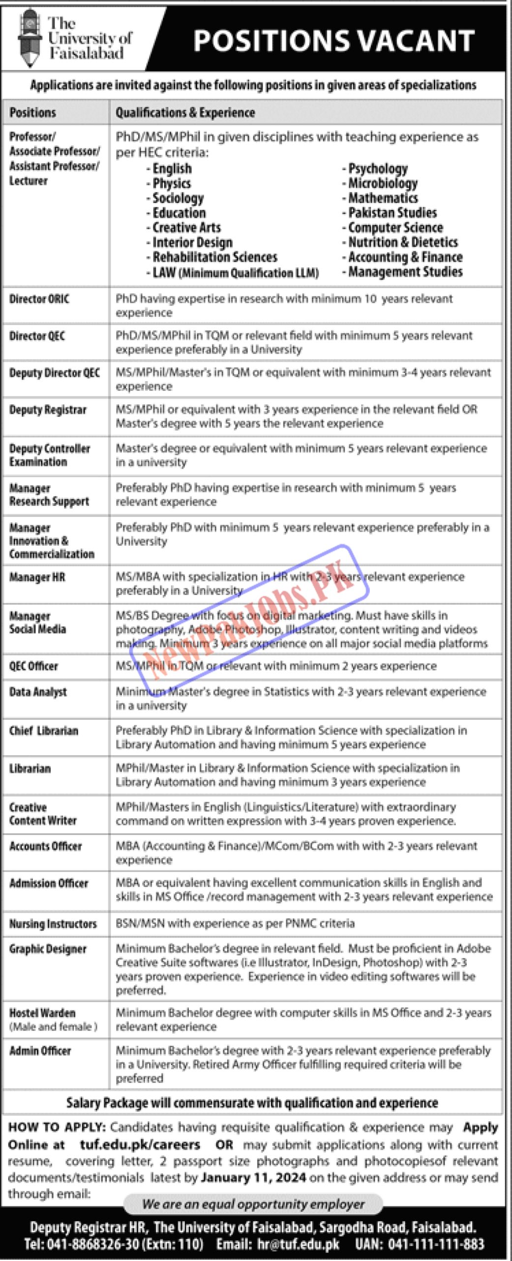 The University of Faisalabad TUF Jobs 2024 Online Apply