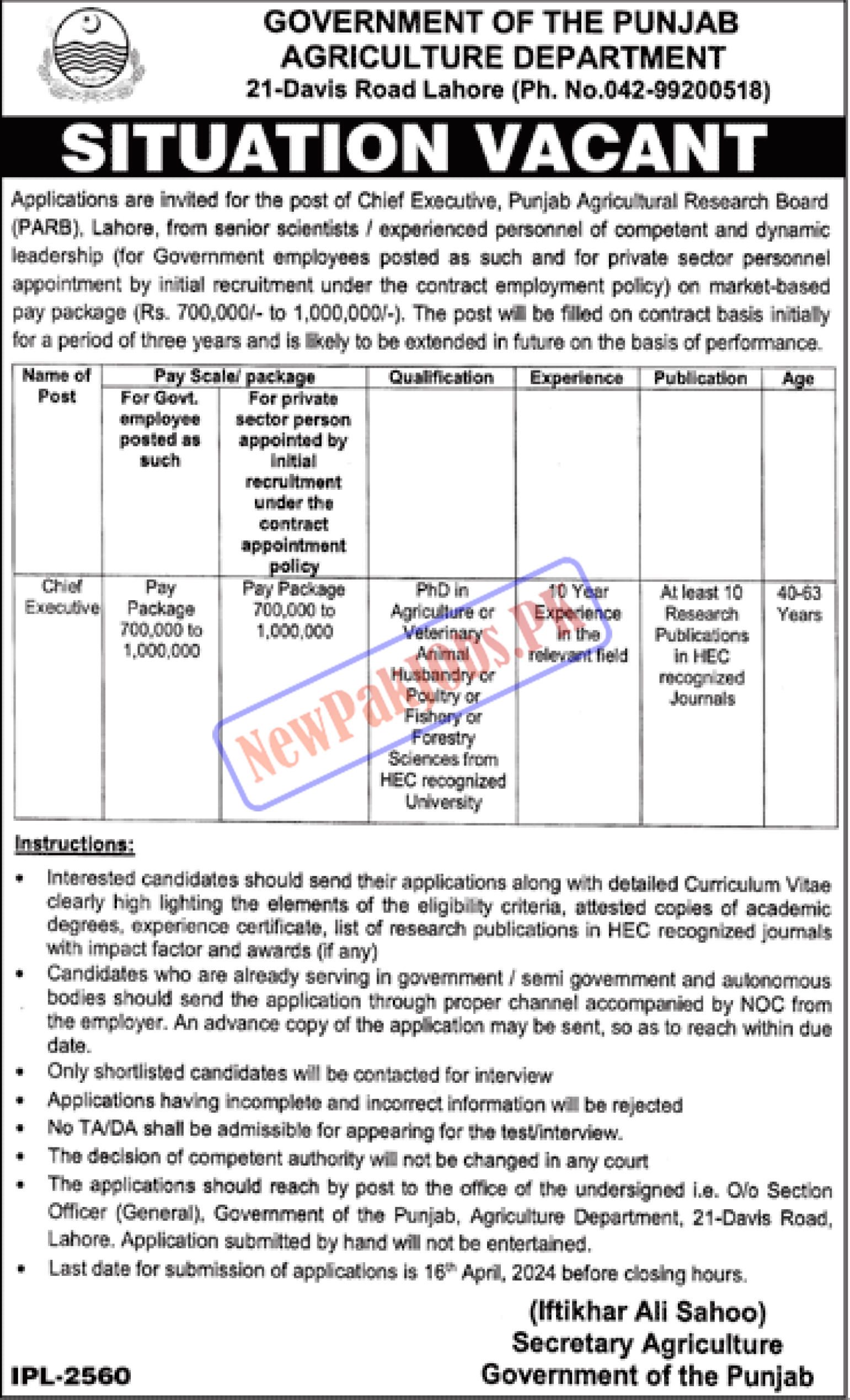 Agriculture Department Punjab Jobs 2024 Download Application Form