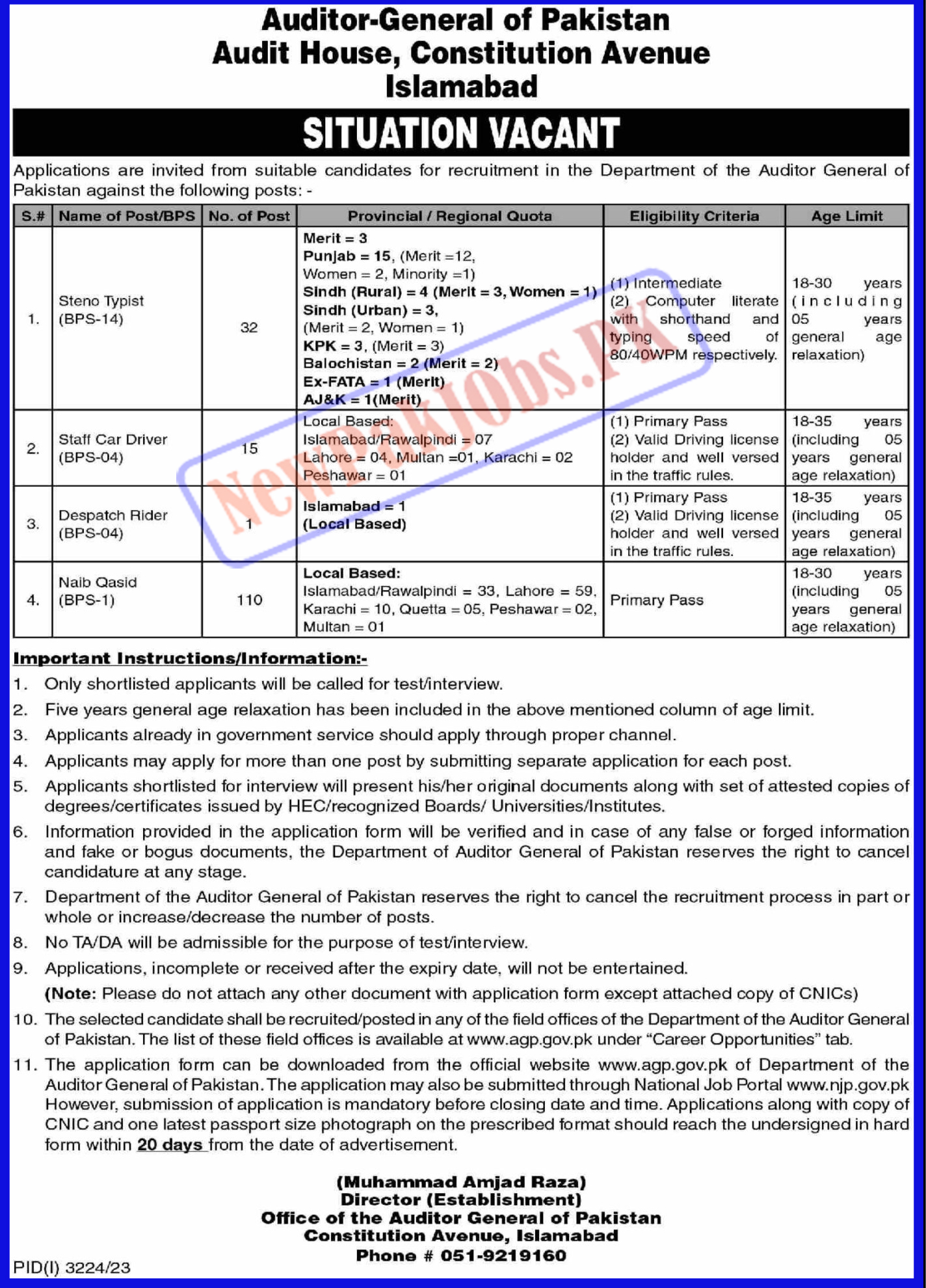 Auditor General of Pakistan AGP Jobs 2023