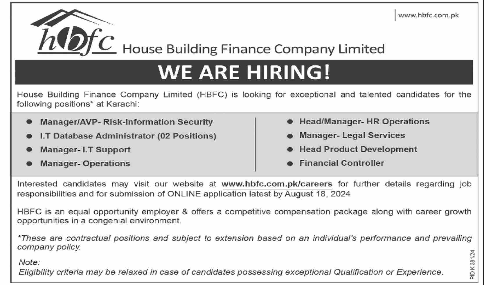 HBFC Jobs 2024 Online Application at www.hbfc.com.pk