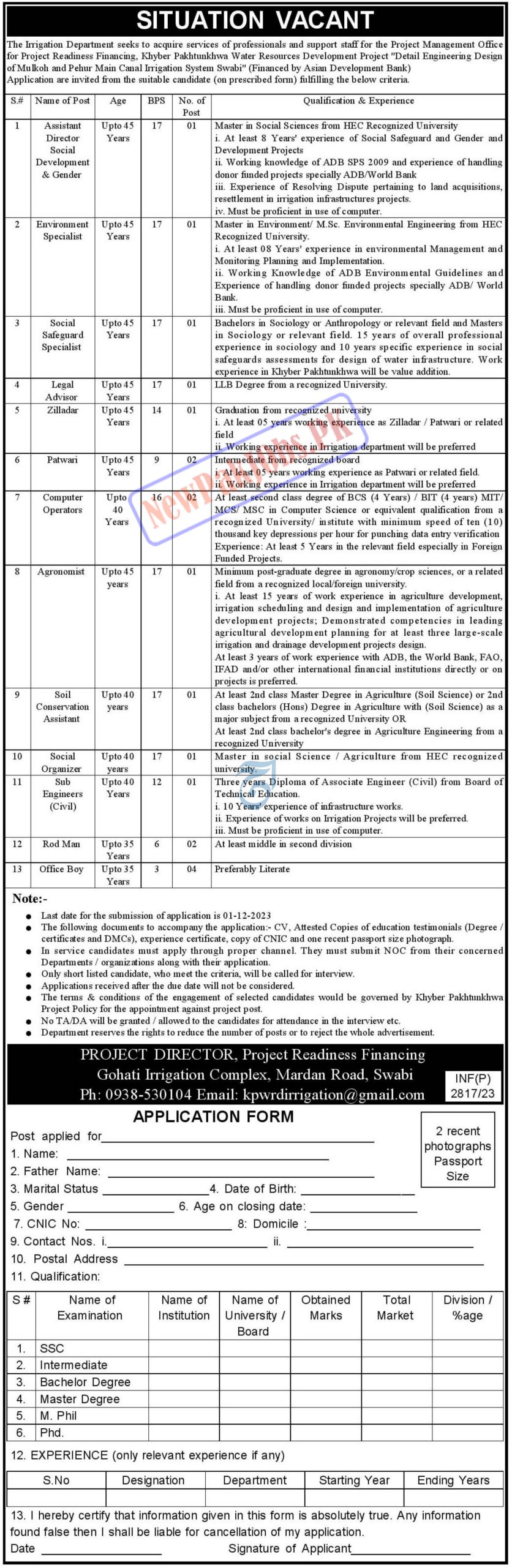 Irrigation Department KPK Jobs 2023