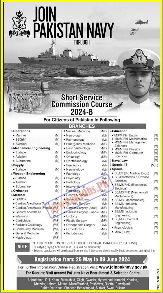 Join Pakistan Navy Jobs through Short Service Commission SSC Course 2024-B