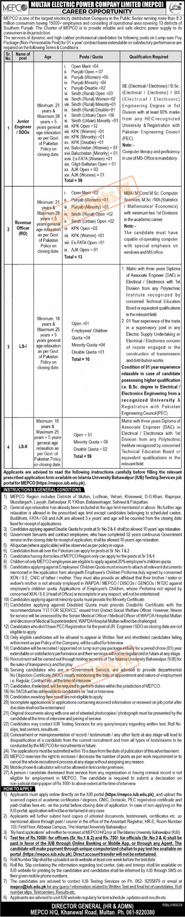 Multan Electric Power Company MEPCO Jobs 2025