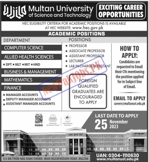 Multan University Of Science and Technology MUST Jobs 2023