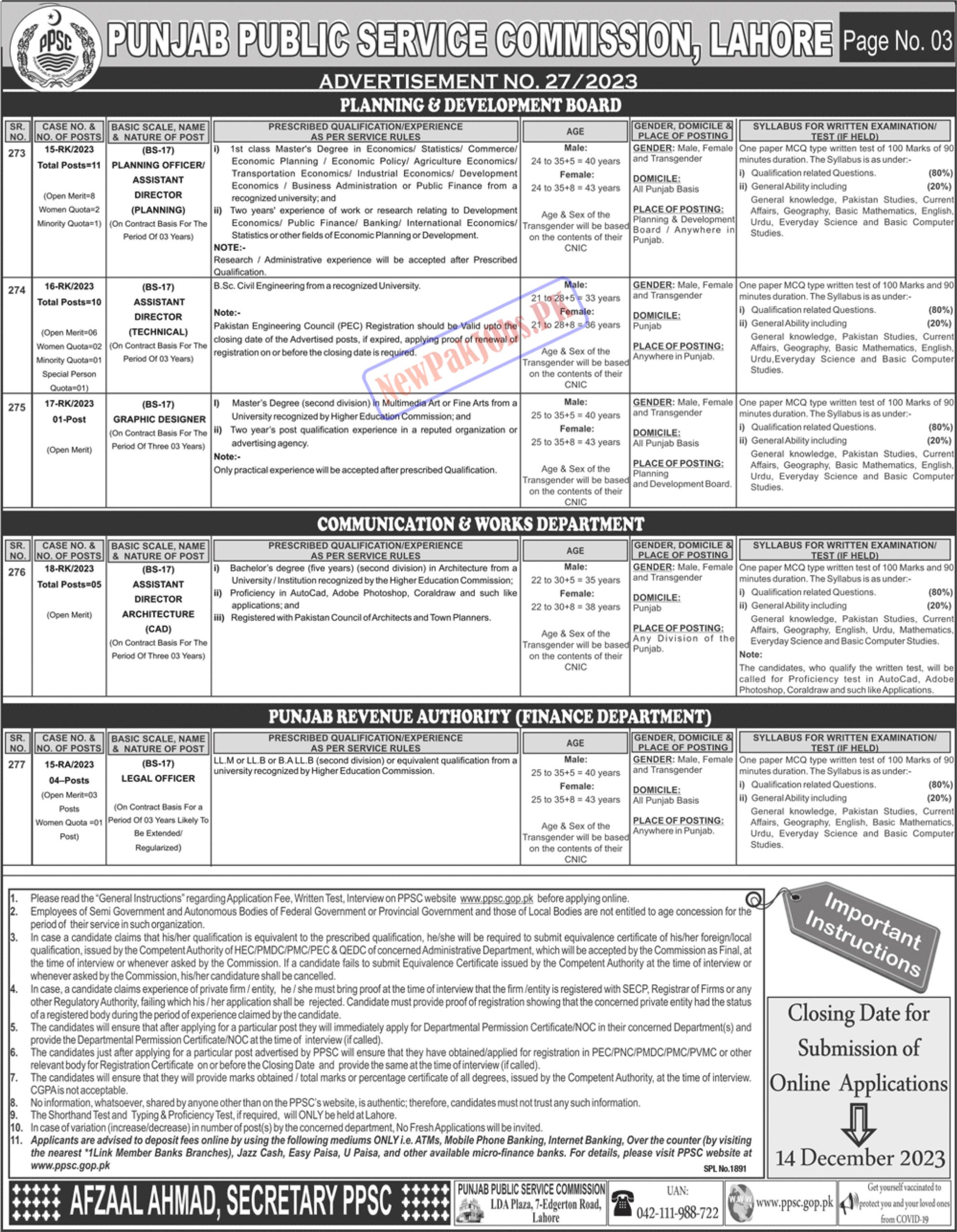 PPSC Advertisement 27 Jobs