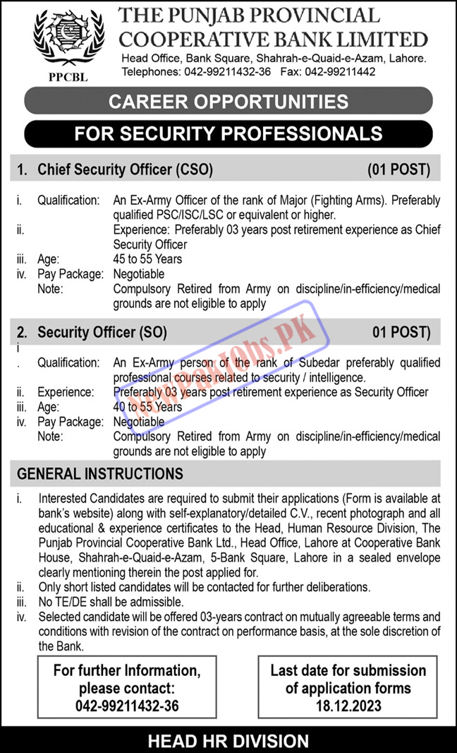 Punjab Provincial Cooperative Bank Limited PPCBL New Jobs 2023