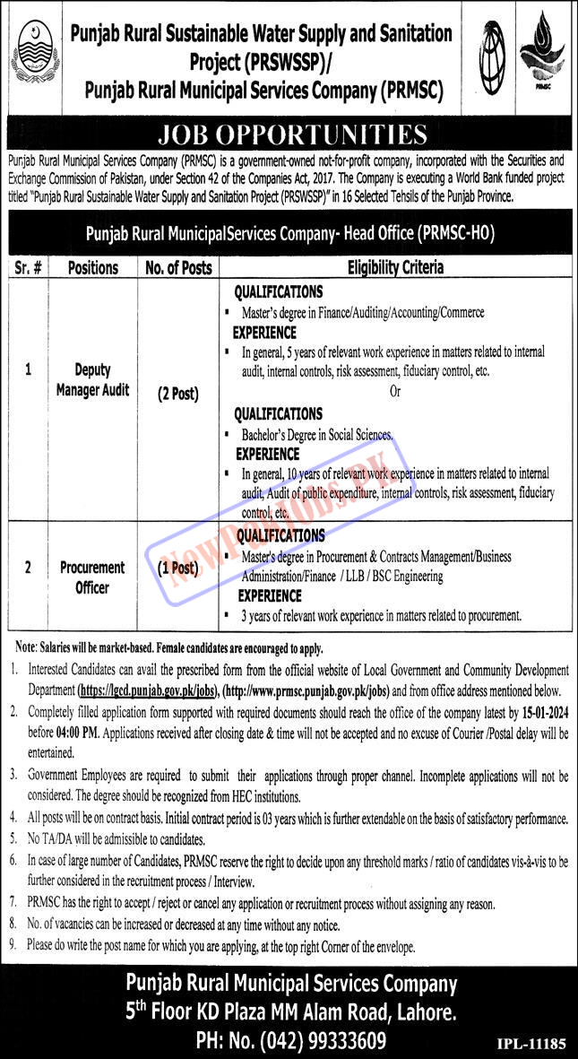 Punjab Rural Municipal Services Company PRMSC Jobs Latest 2023