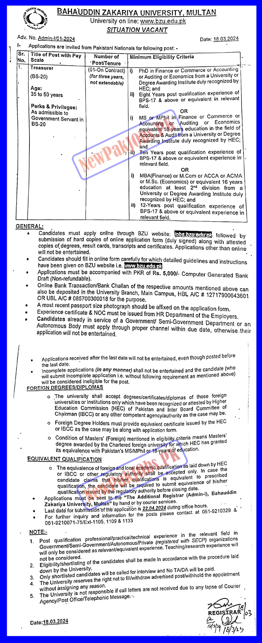 Bahauddin Zakariya University BZU Jobs 2024 Apply Process - www.bzu.edu.pk