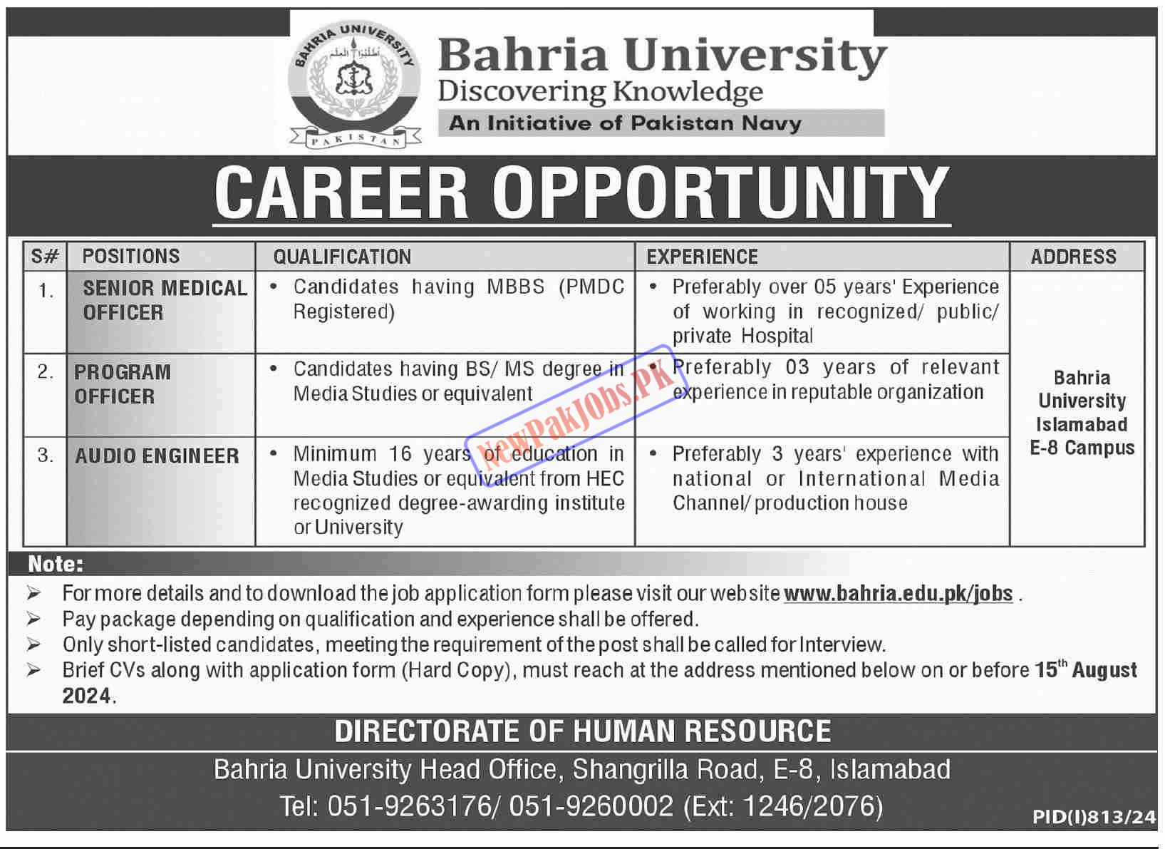 Bahria University Jobs 2024