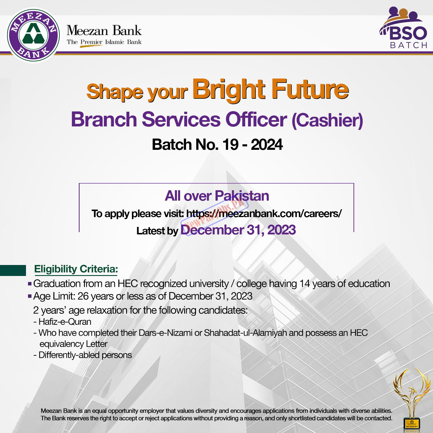 Meezan Bank Batch No. 19 Jobs 2024