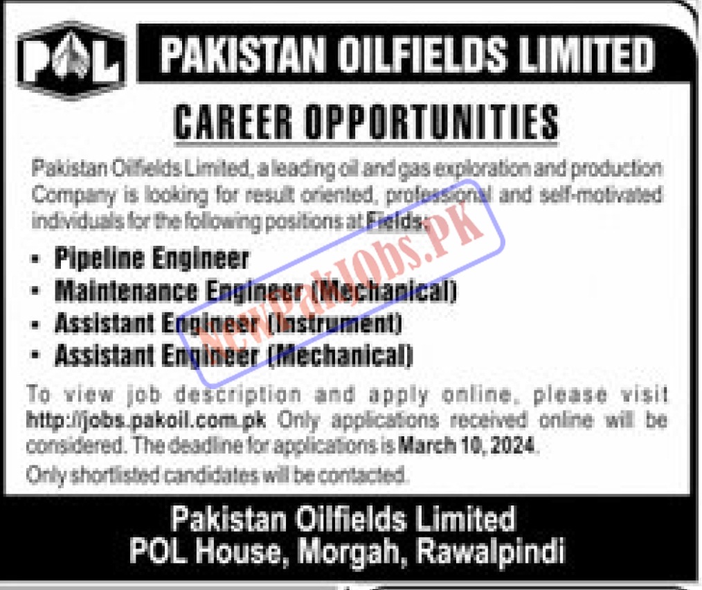 Pakistan Oilfields Limited POL Jobs 2024 Online Apply