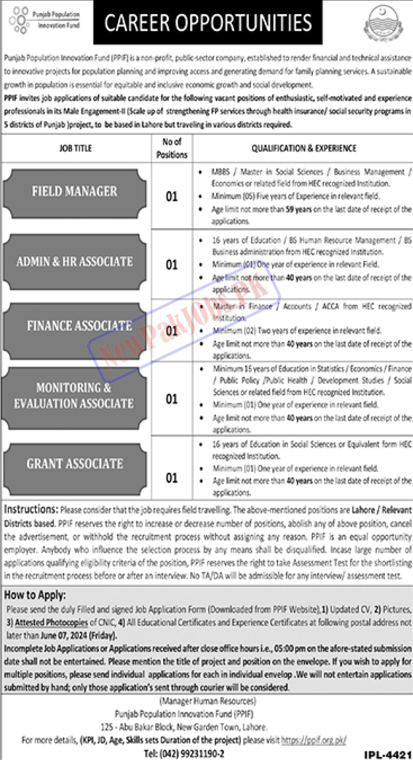 Punjab Population Innovation Fund PPIF Jobs 2024 Online Registration at www.ppif.org.pk