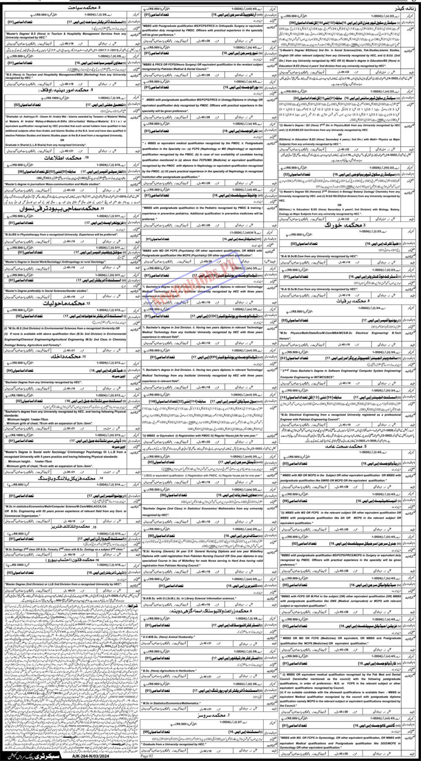 AJK Public Service Commission AJKPSC Jobs 2024 Advertisement No. 01