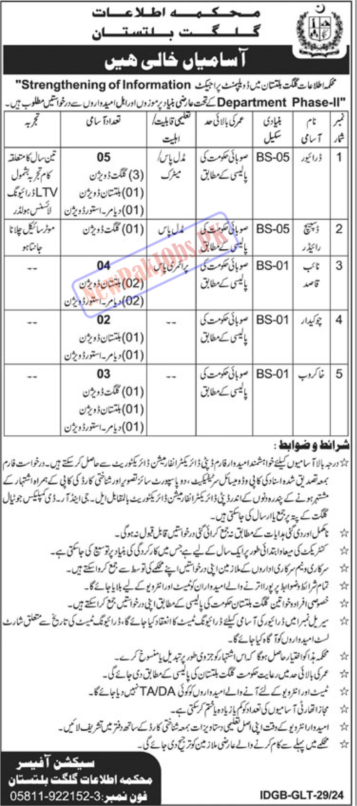 Information Department Gilgit Baltistan Jobs 2024